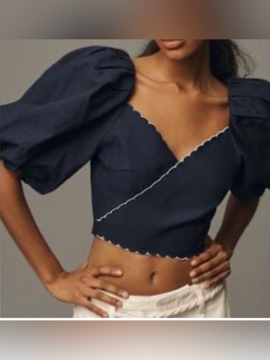 Mare Mare Tops - NWT Sz Small Anthropologie Mare Mare puff-sleeve linen wrap blouse scalloped hem